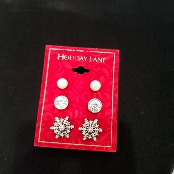 Holiday Lane 3 Sets Snowflake Rhinestone Pearl - Picture 2 of 3